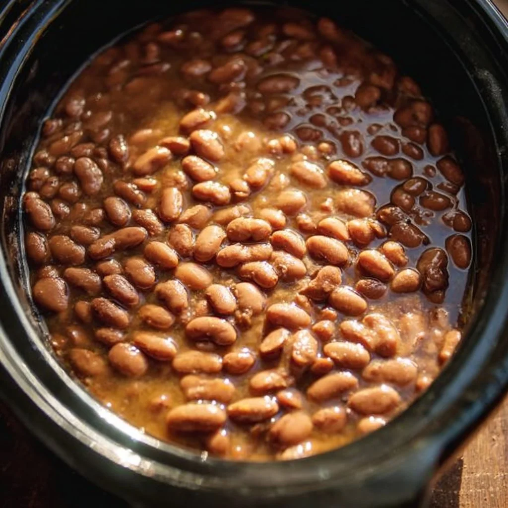 Delicious slow cooker pinto beans in a rustic bowl