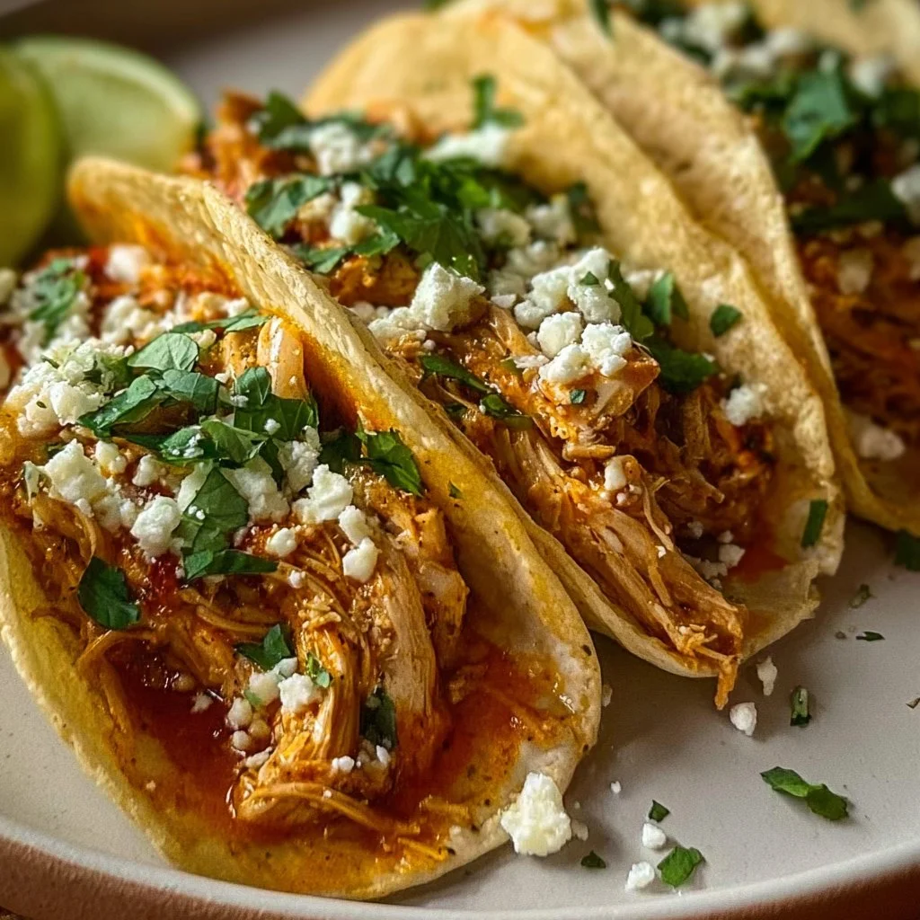 Slow cooker queso chicken tacos served with fresh toppings