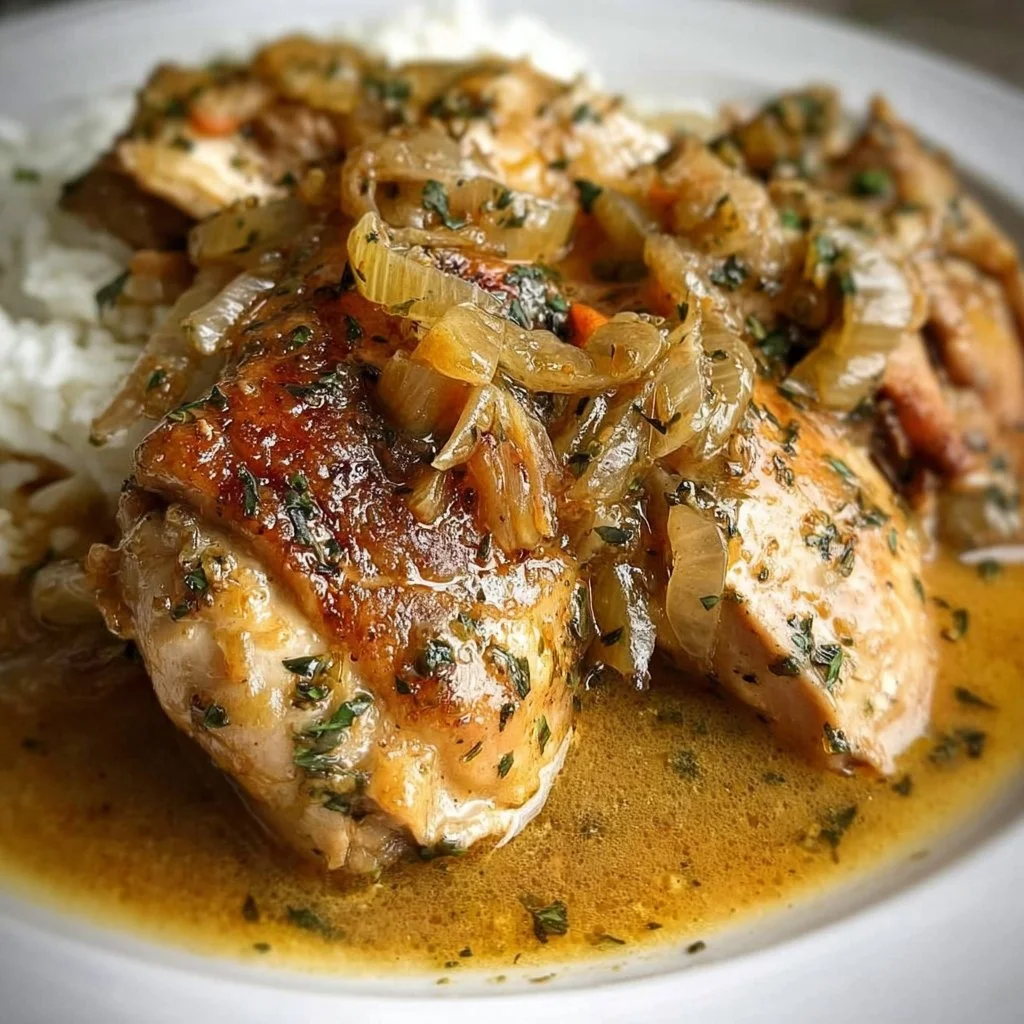 Slow Cooker Smothered Chicken with rich gravy and spices