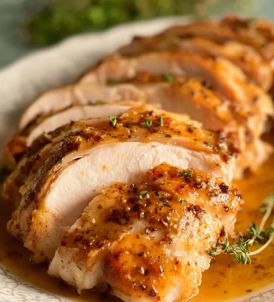 Slow cooker turkey breast cooked to perfection with herbs and spices.