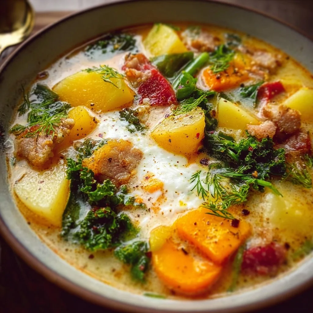 A bowl of flavorful Tuscany Soup made with fresh vegetables and spices
