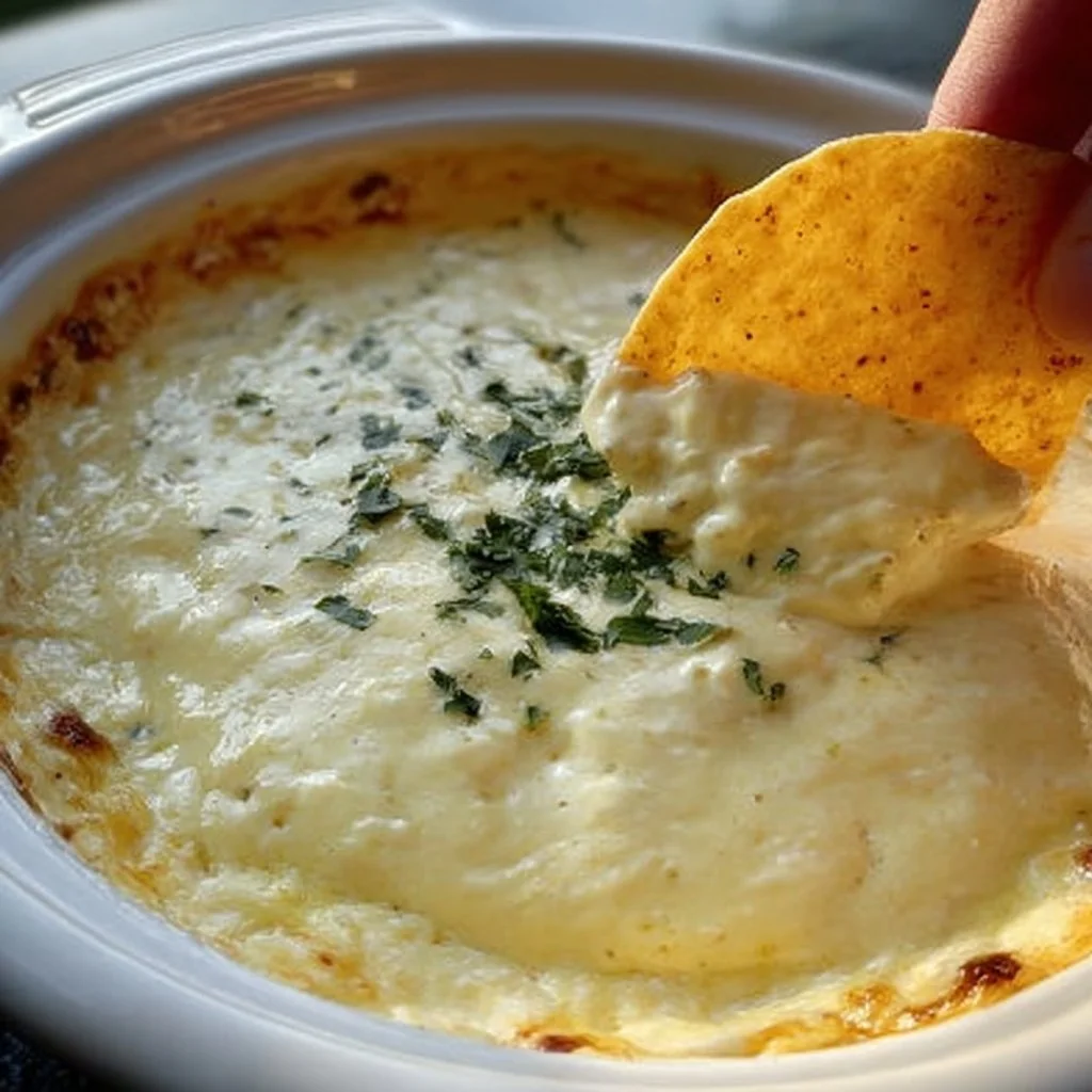 Creamy white cheese dip served with tortilla chips