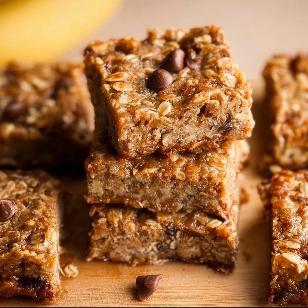 Delicious and healthy 4-ingredient banana oatmeal bars on a plate