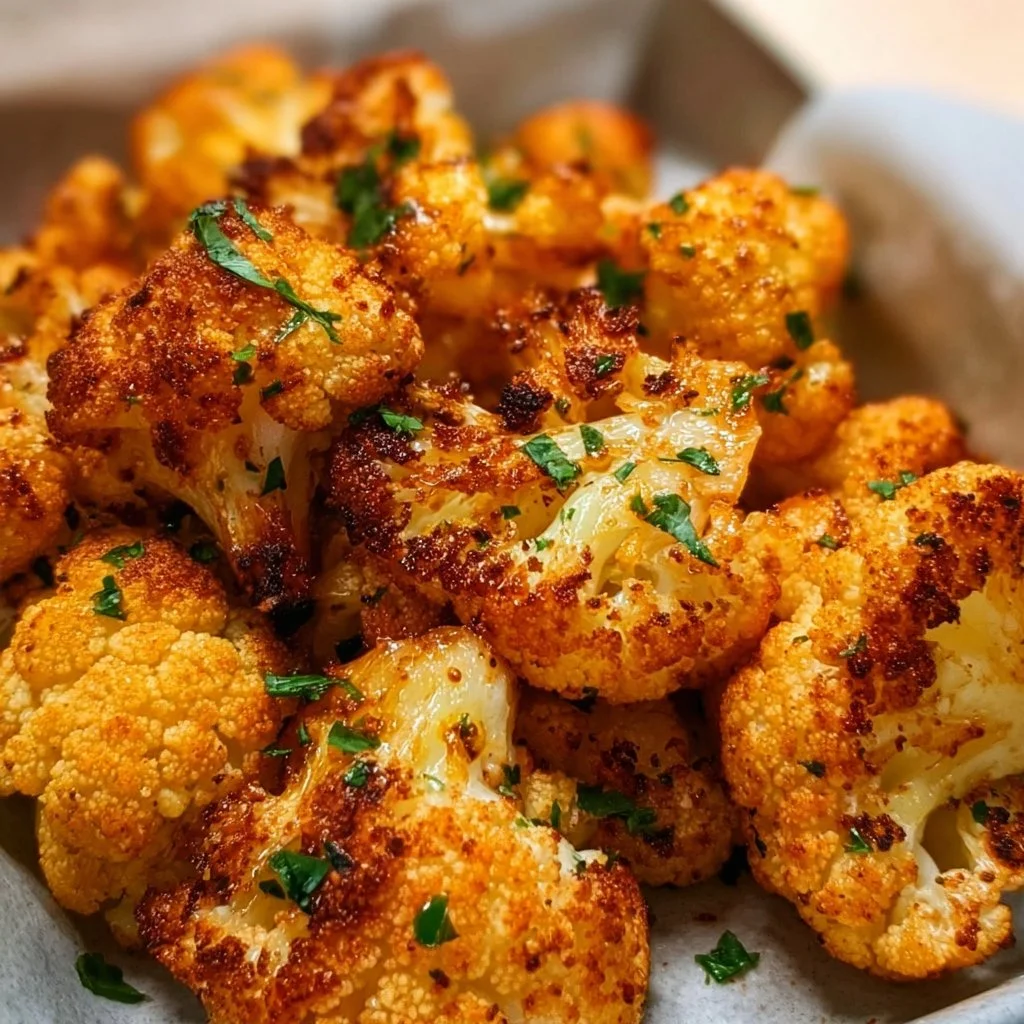 Crispy air fryer cauliflower served on a plate