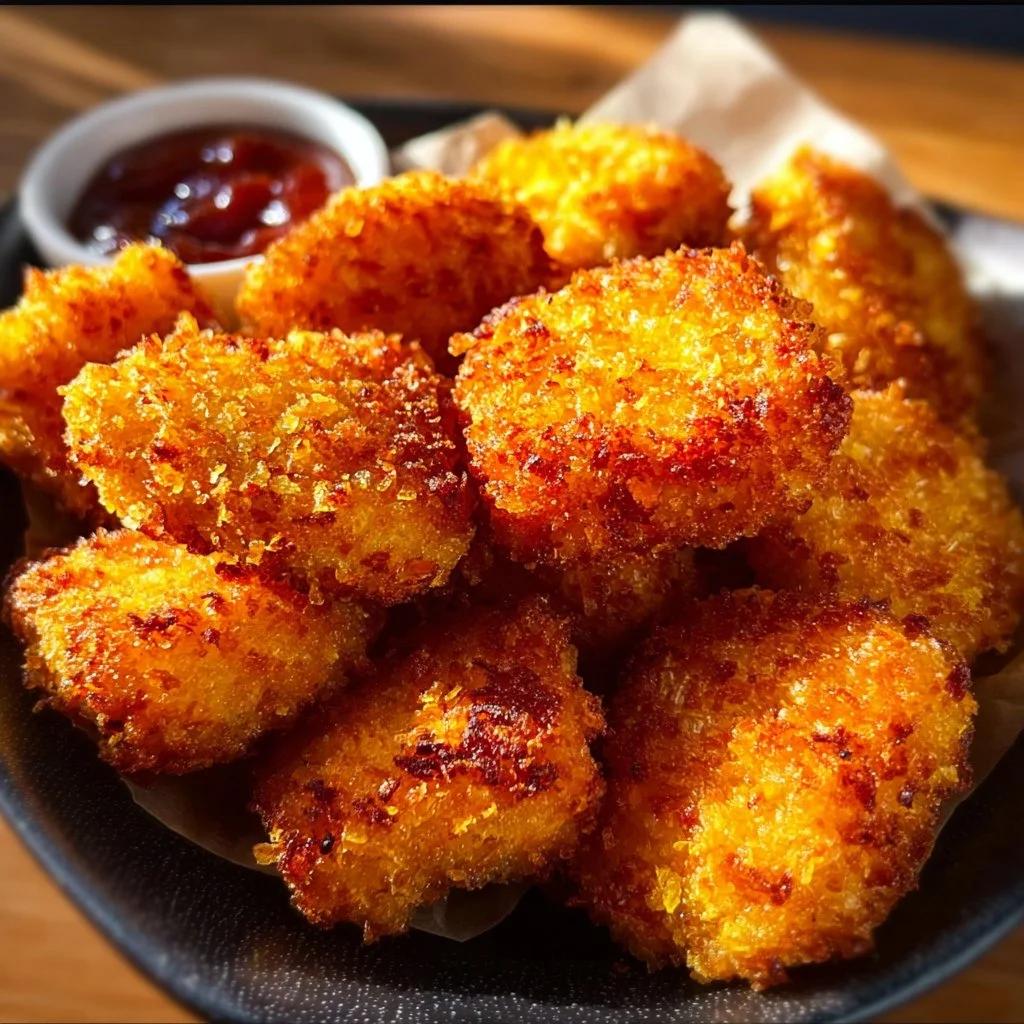 Crispy air fryer chicken nuggets served with dipping sauce