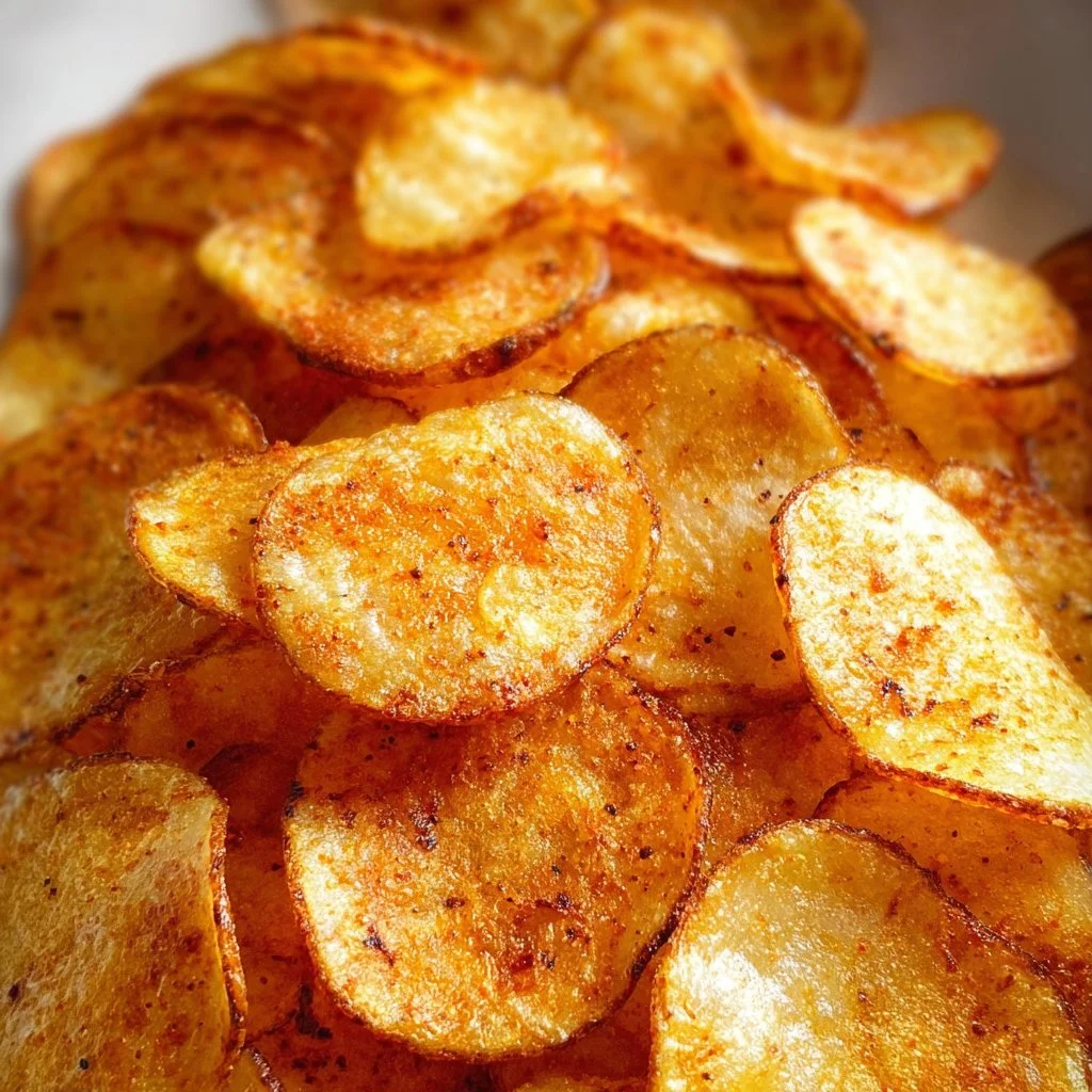 Crispy homemade air fryer potato chips served in a bowl
