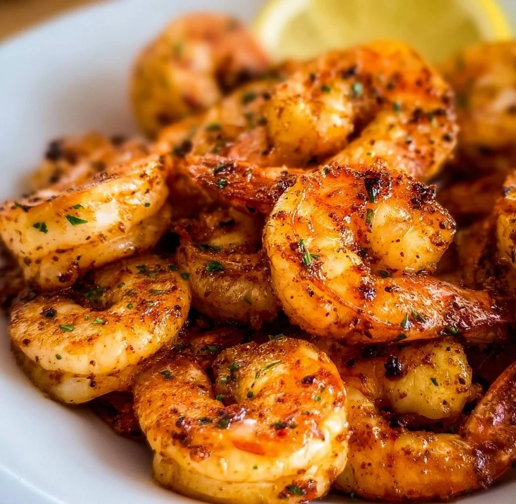Crispy air fryer shrimp served with dipping sauce on a plate.