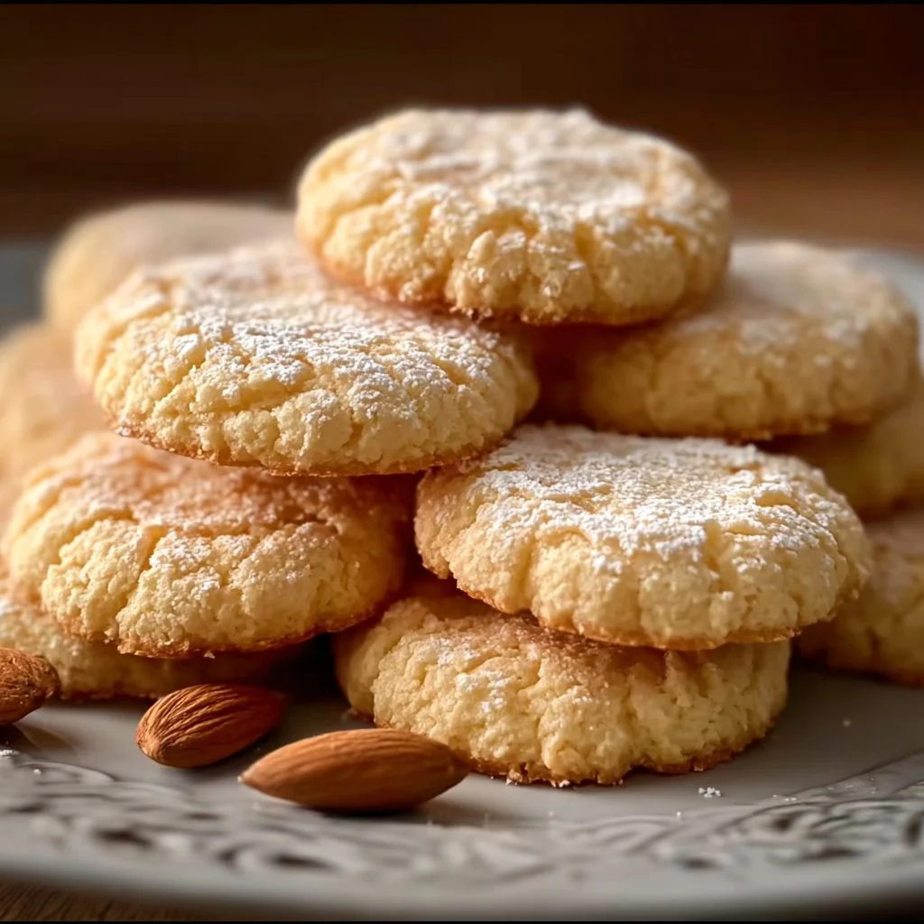 Delicious Almond Cloud Cookies displayed on a plate, showcasing their fluffy texture.