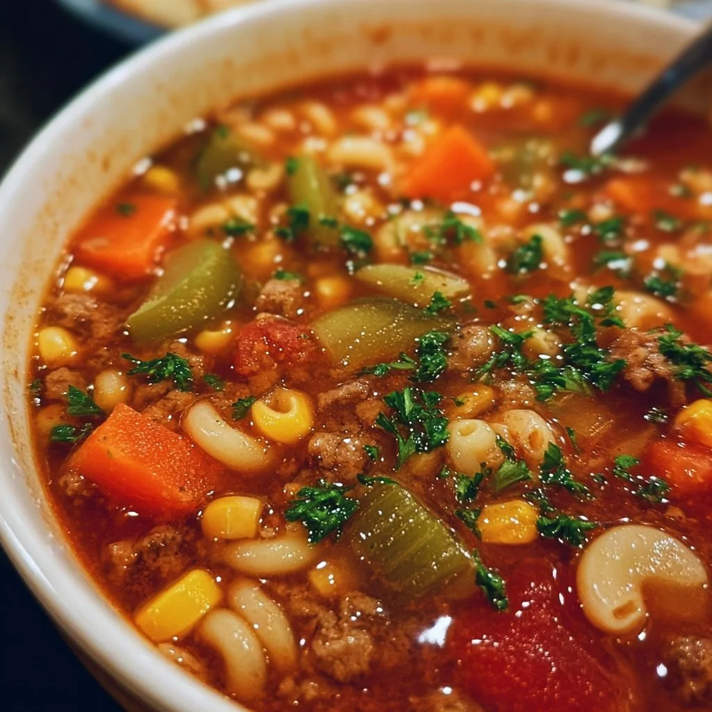 Bowl of colorful Alphabet Soup with various letters and vegetables