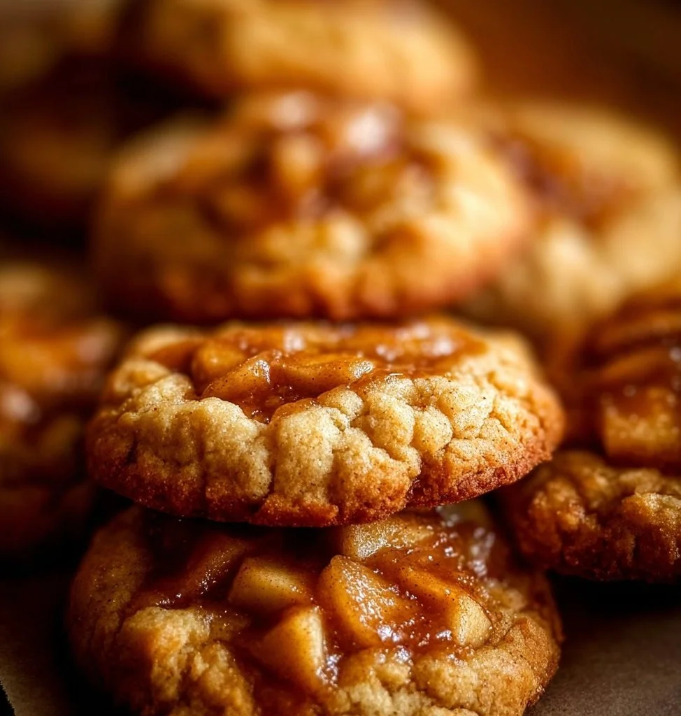 Freshly baked apple pie cookies with cinnamon and apple filling on a plate
