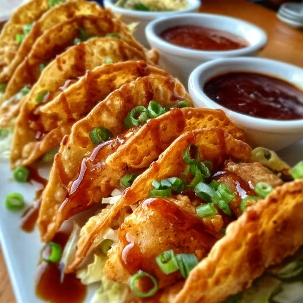 Delicious Chicken Wonton Tacos from Applebee's served on a plate