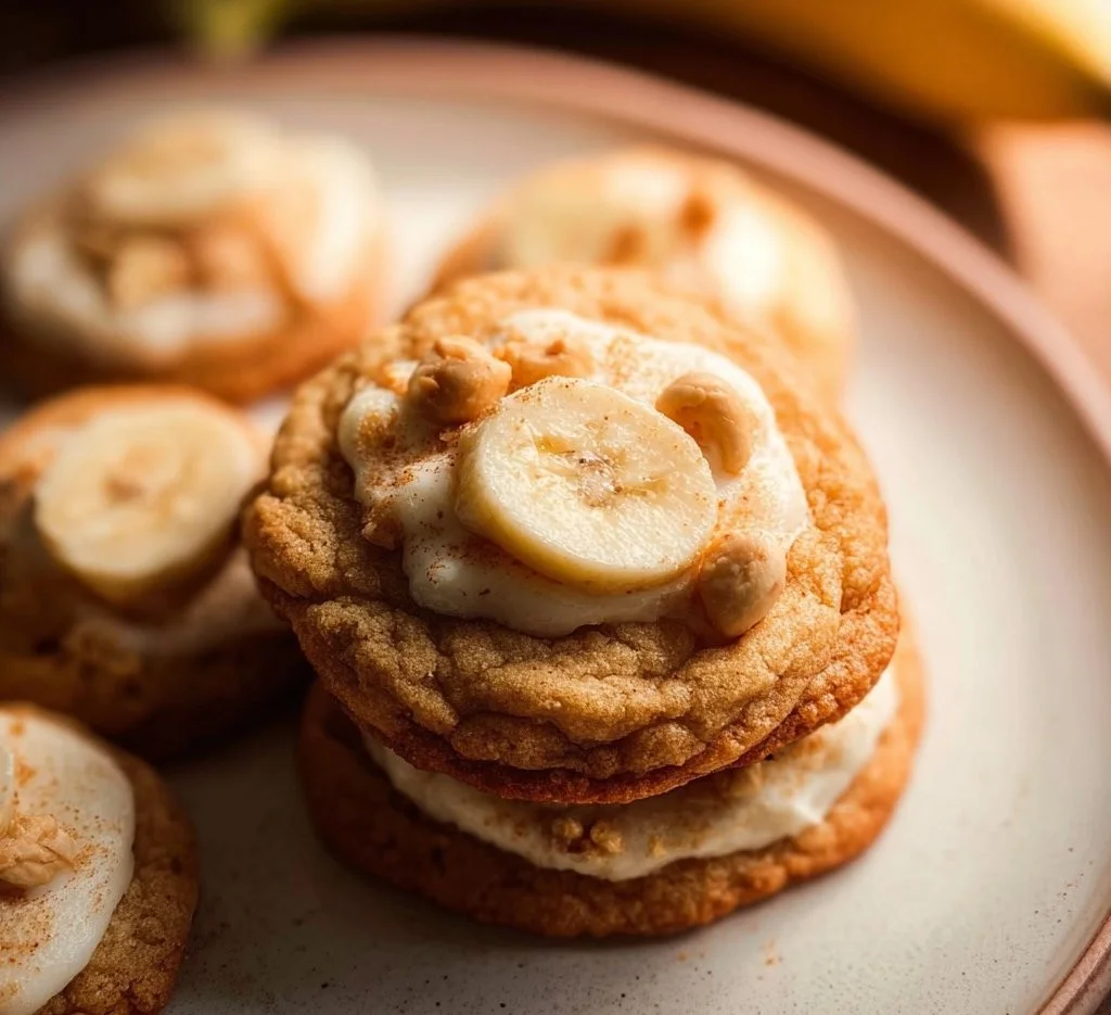Delicious banana pudding cookies with creamy banana frosting