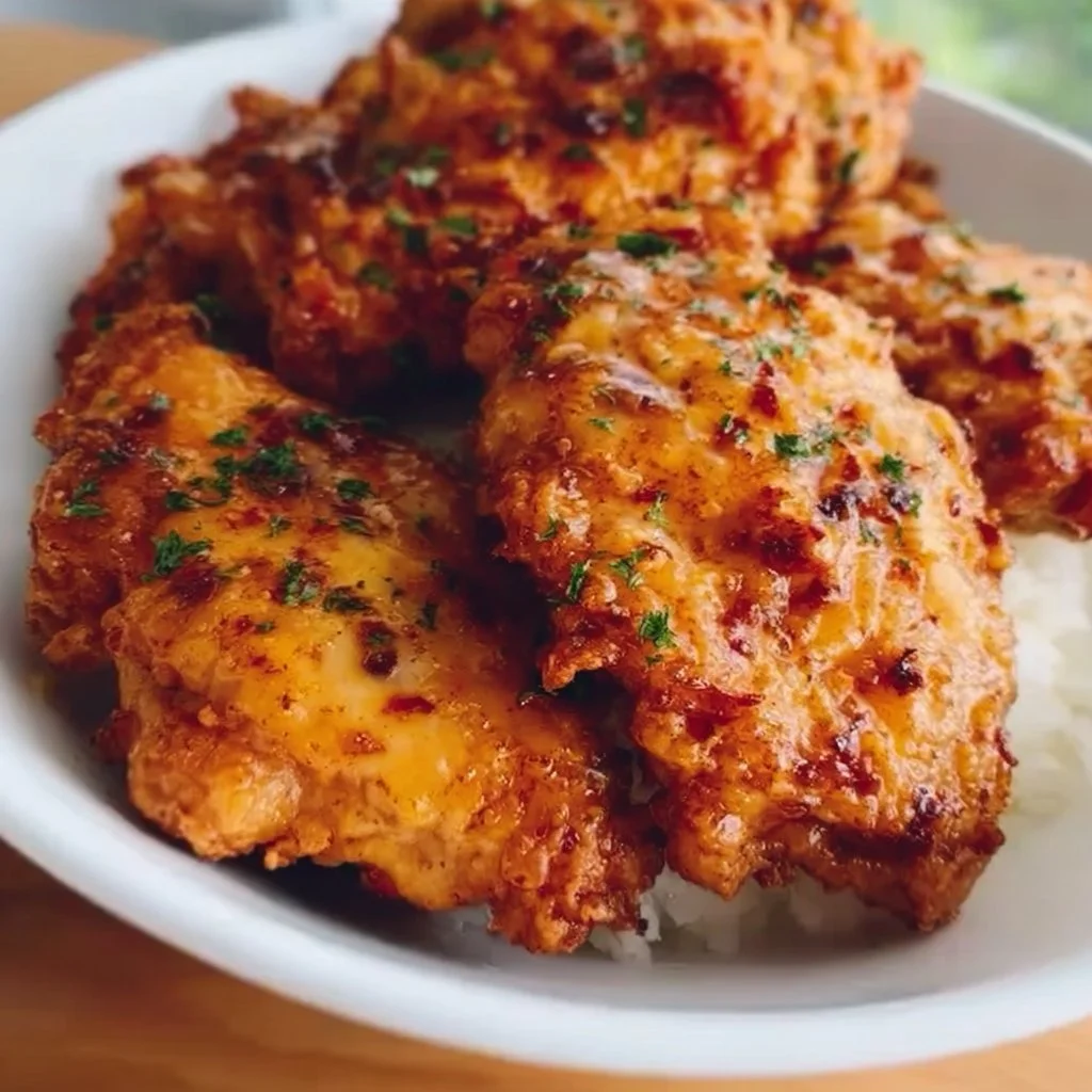 Crispy Bang Bang Air Fryer Chicken served with dipping sauce