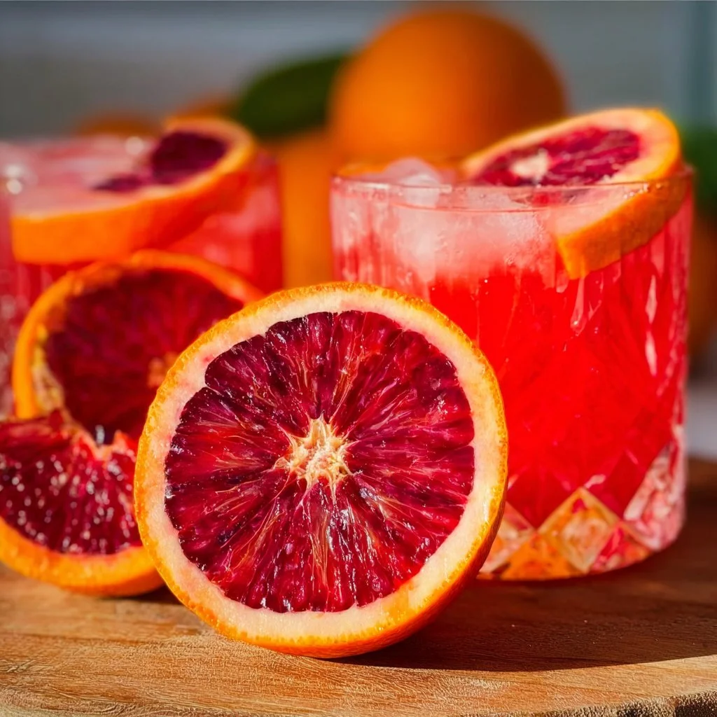 A refreshing Blood Orange Mule cocktail served in a copper mug with fresh blood orange slices.