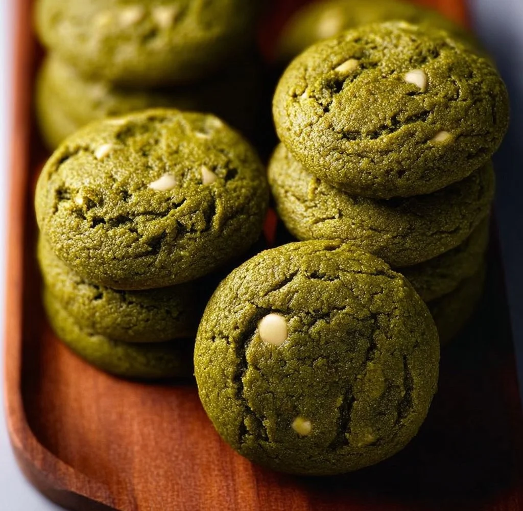 Delicious brown butter matcha cookies on a plate