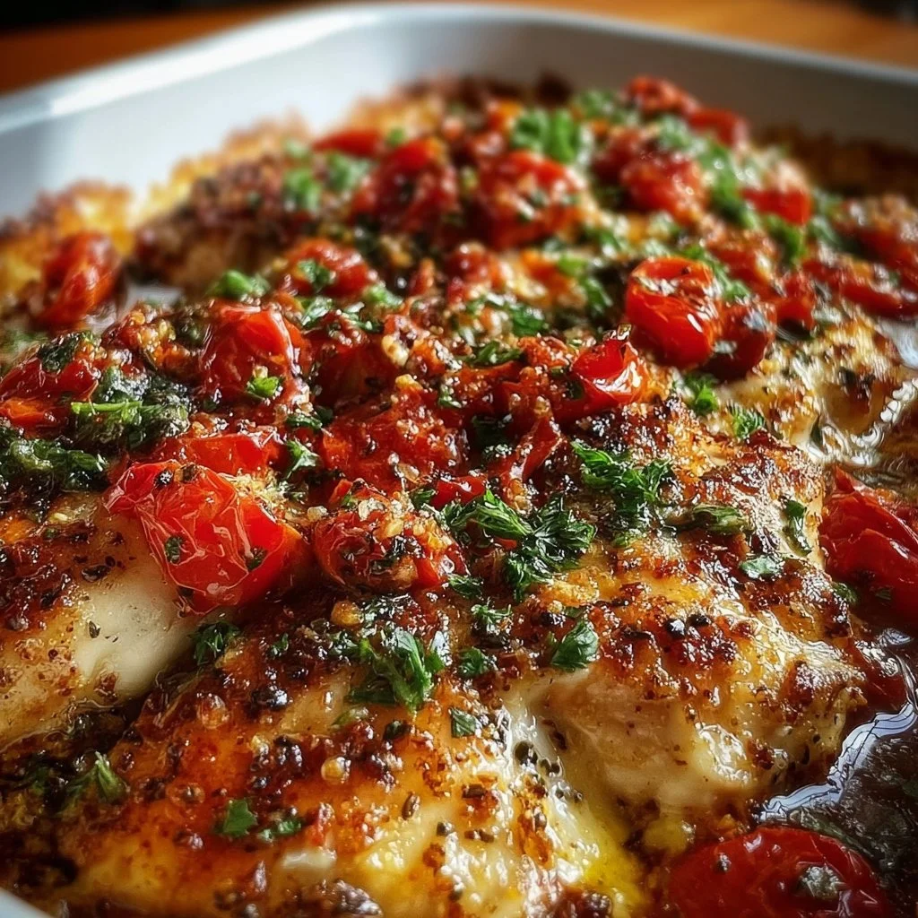 Delicious Bruschetta Chicken Casserole served in a dish