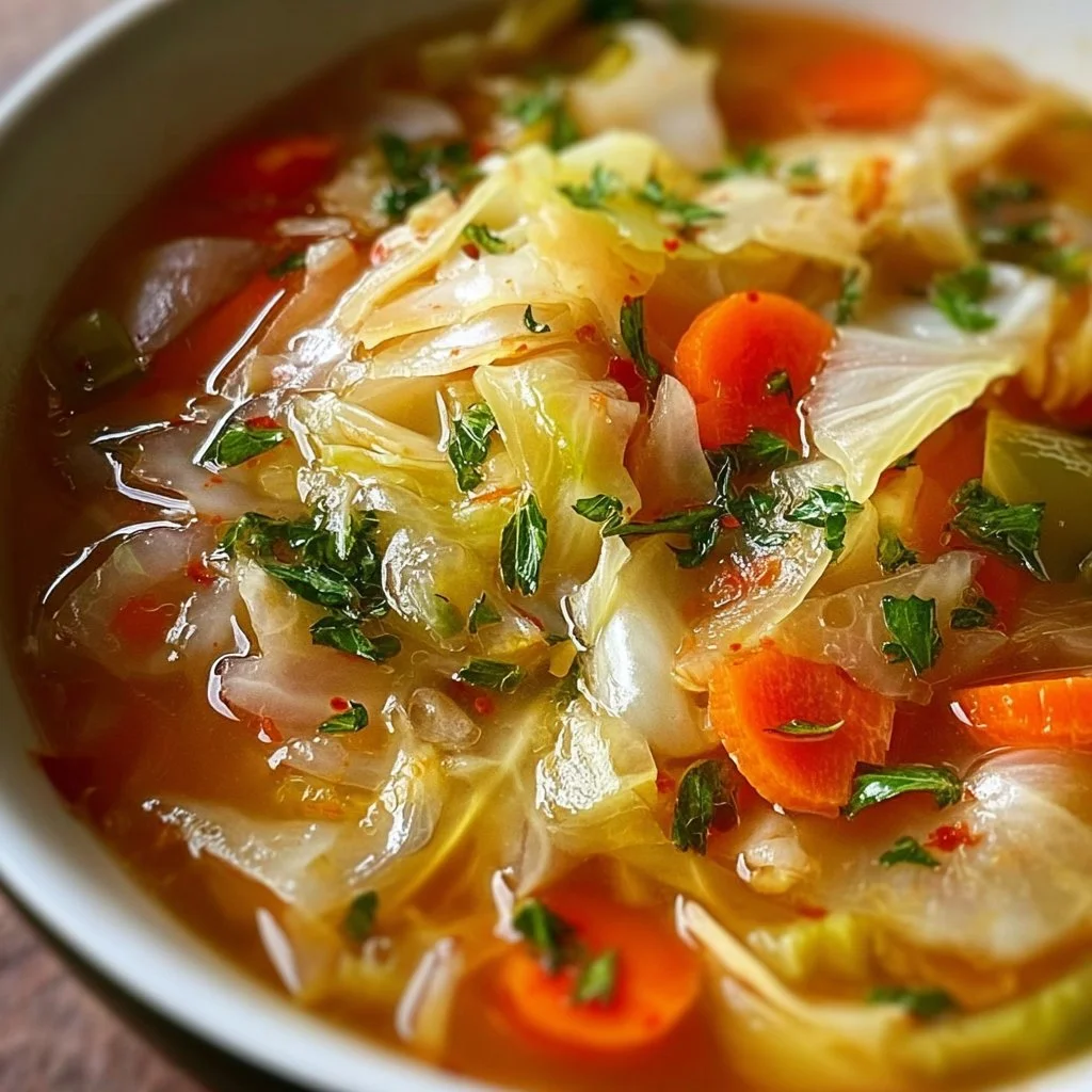 Bowl of Cabbage Fat-burning Soup with fresh vegetables