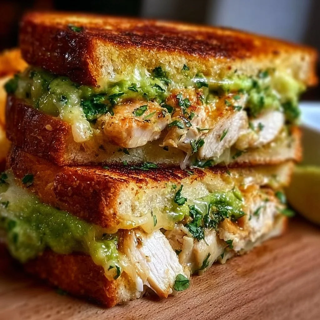 Delicious Chicken Avocado Melt Sandwich with chicken, avocado, and melted cheese