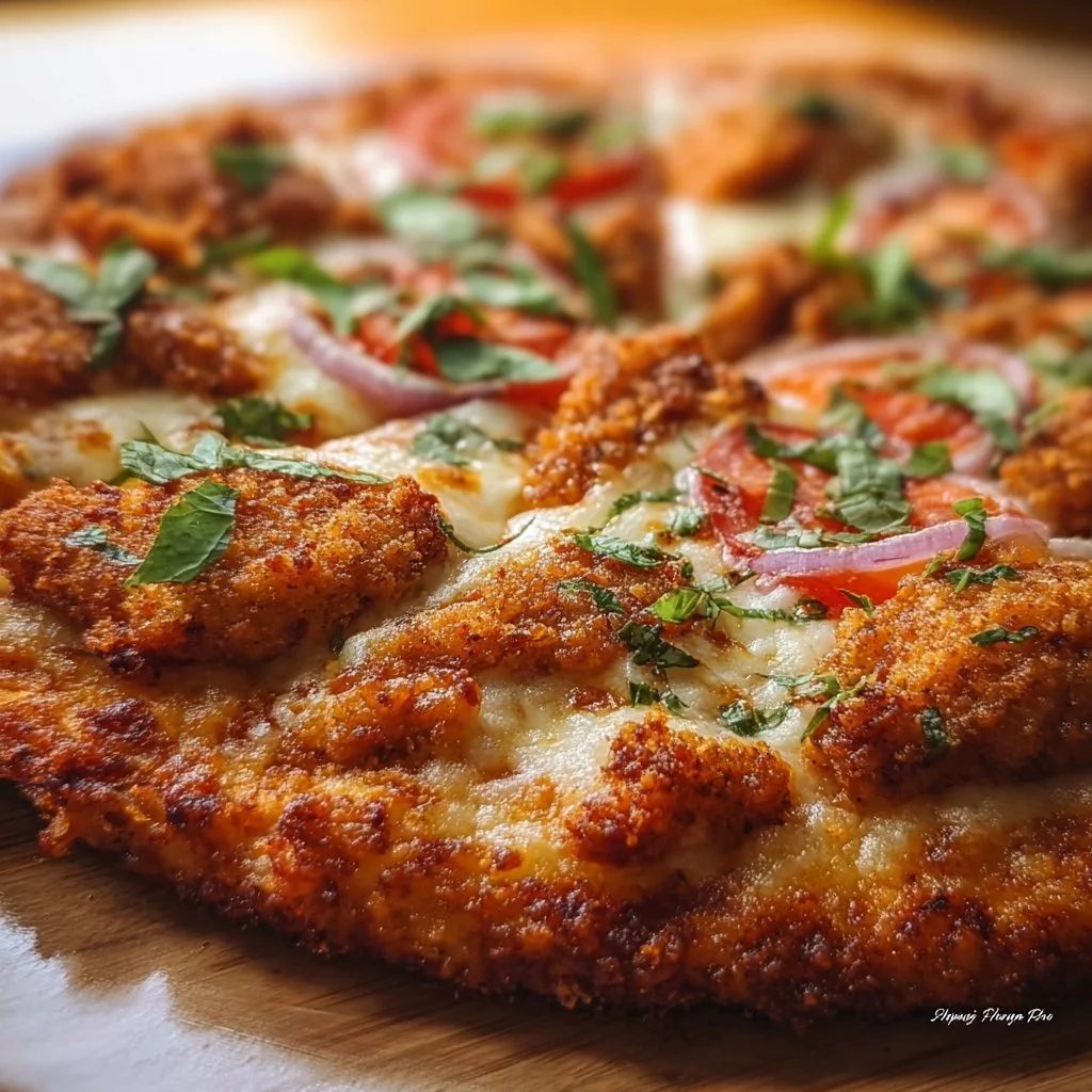 Delicious Chicken Crust Pizza topped with fresh ingredients and melted cheese