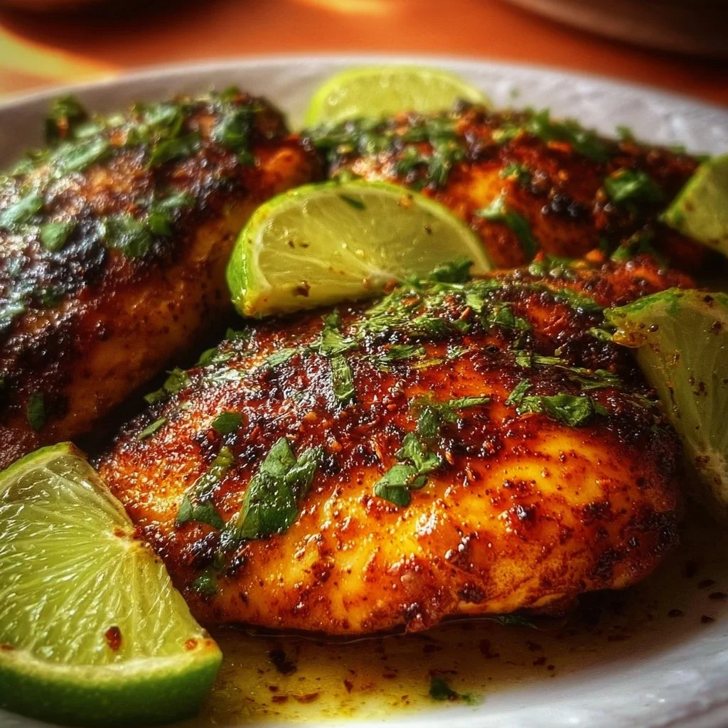 Delicious chili lime chicken dish garnished with fresh herbs