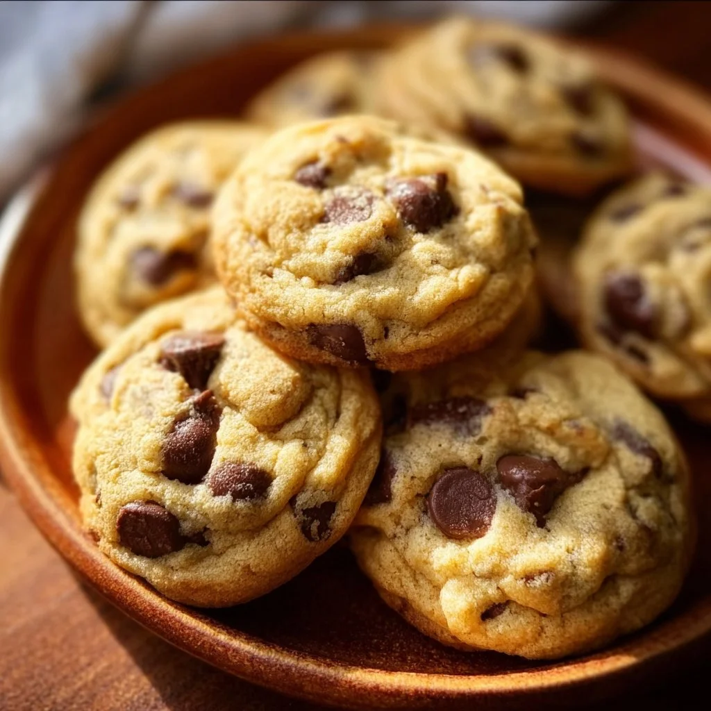 Delicious chocolate chip pudding cookies fresh out of the oven.