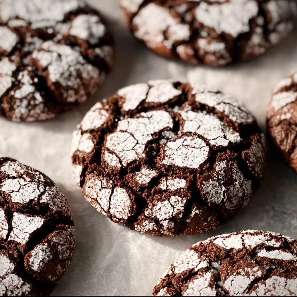 Delicious homemade Chocolate Crinkle Cookies dusted with powdered sugar