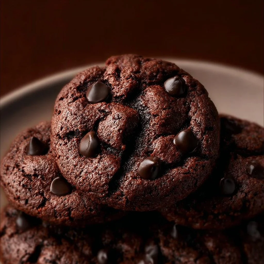 Delicious double chocolate chip cookies fresh from the oven