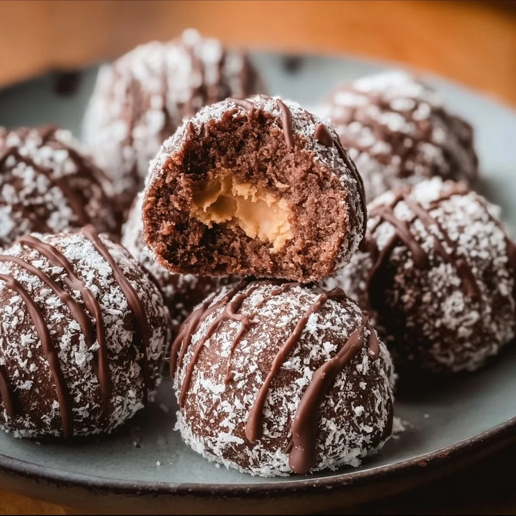 Delicious Chocolate Peanut Butter Snowballs dessert on a festive plate
