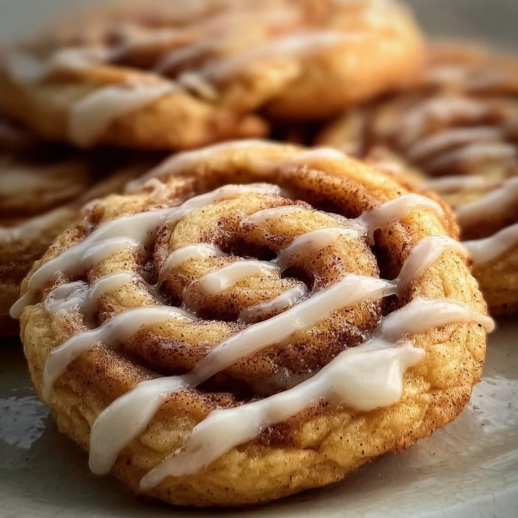 Delicious homemade Cinnamon Roll Cookies drizzled with icing.