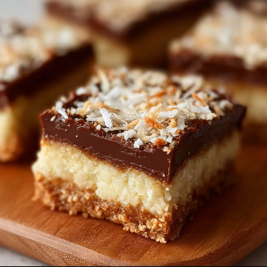 Delicious Coconut Dream Bars with creamy coconut topping