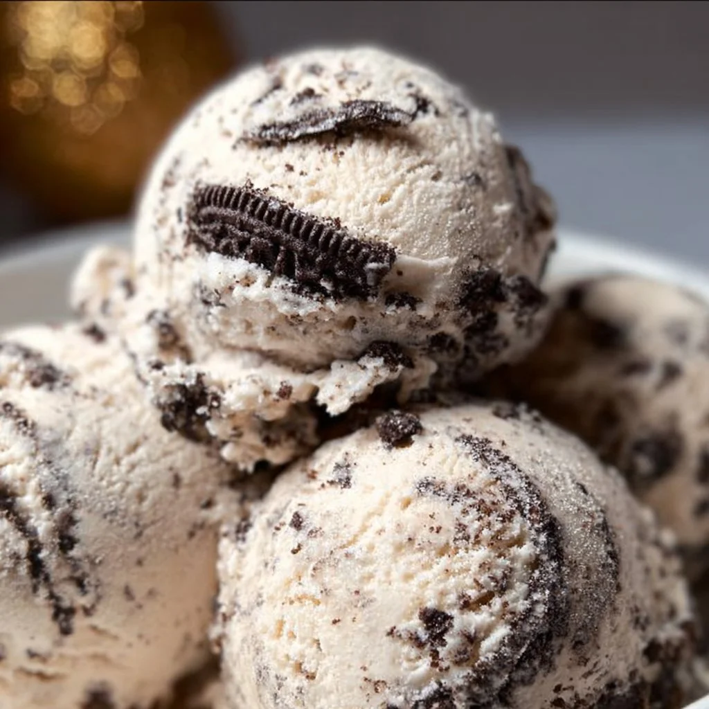 Delicious Cookies and Cream Ice Cream served in a bowl with chocolate cookie chunks