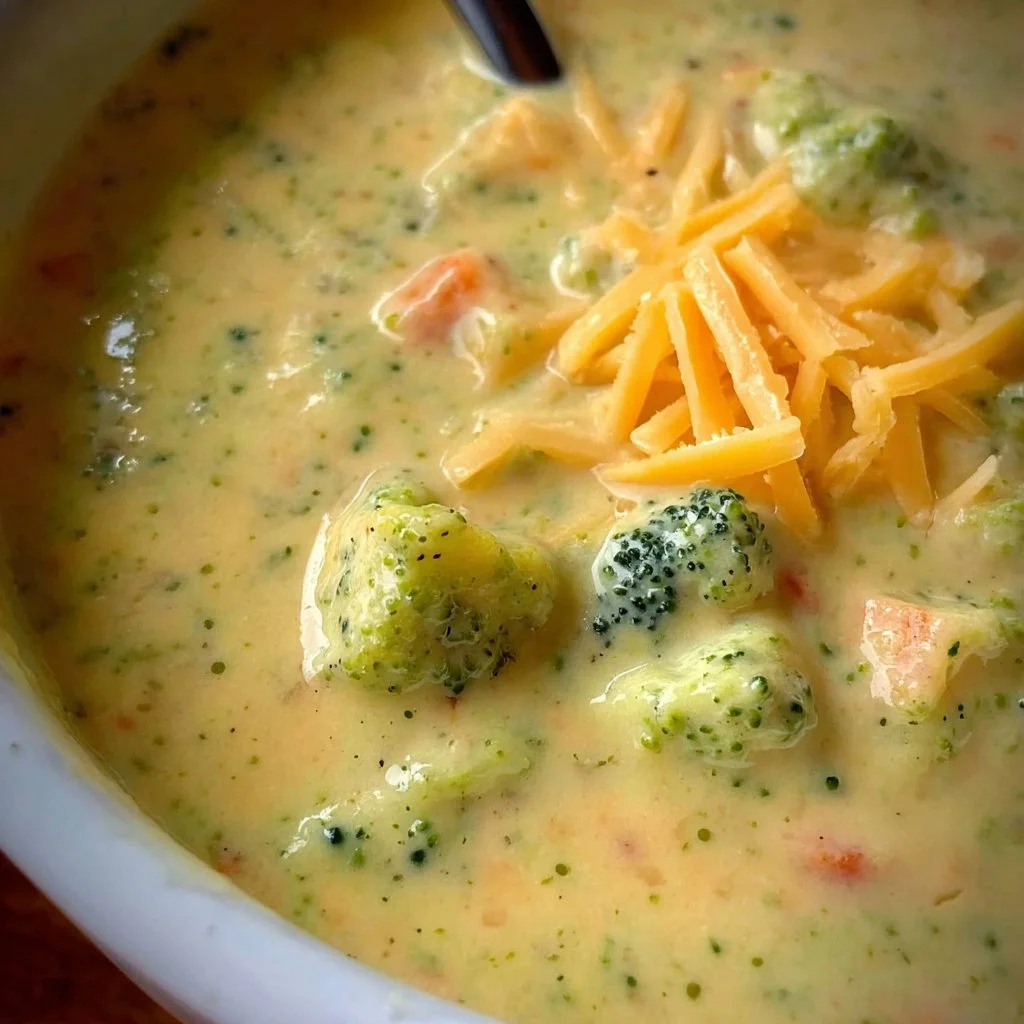 Delicious copycat Panera broccoli cheese soup in a bowl