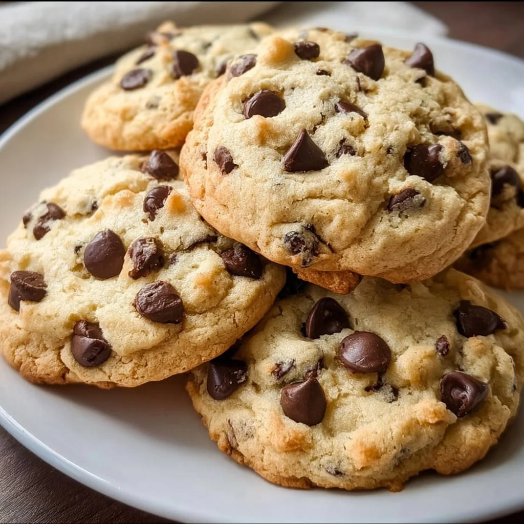 Plate of cottage cheese chocolate chip cookies fresh from the oven