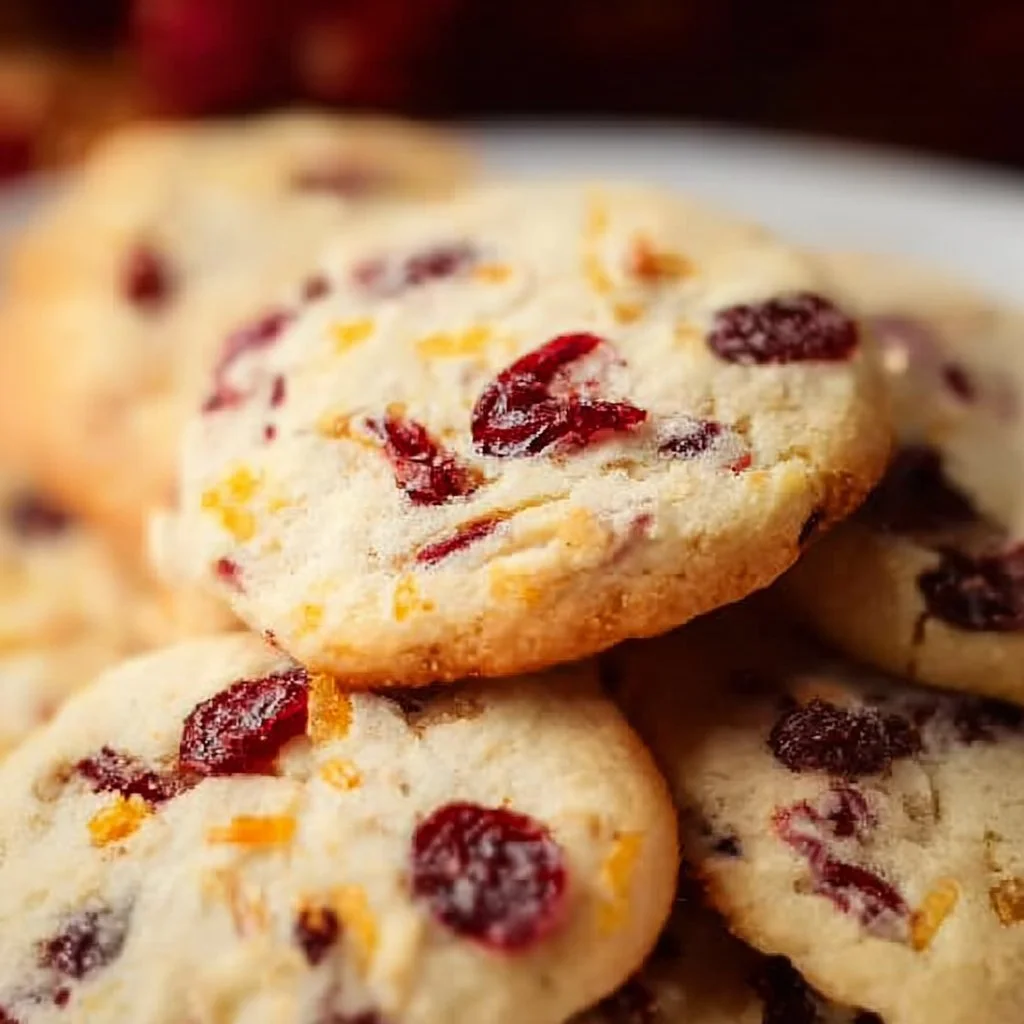 Freshly baked cranberry orange cookies on a cooling rack
