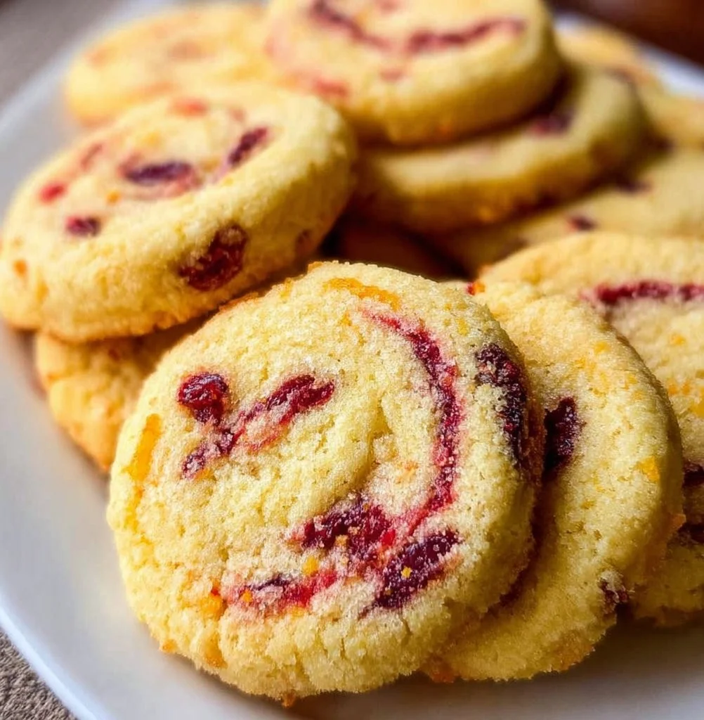 Freshly baked cranberry orange cookies on a plate