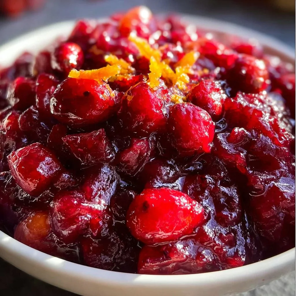 Delicious homemade cranberry orange sauce served with a festive meal