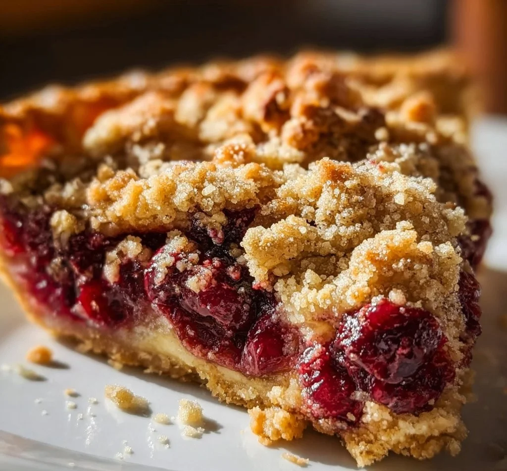 Delicious cranberry pie topped with a crunchy streusel topping