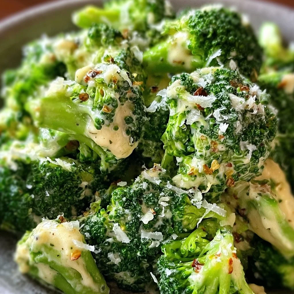 Creamy Garlic Parmesan Broccoli dish served in a bowl