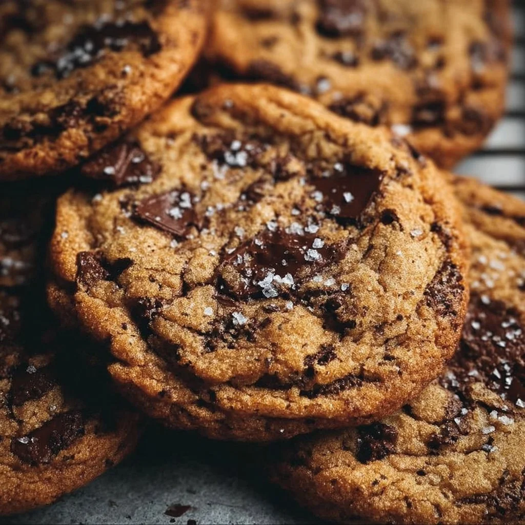 Crispy chocolate chip cookies on a cooling rack