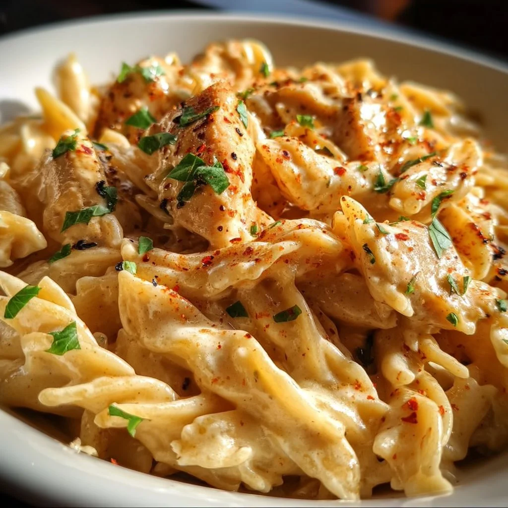 Delicious Crock Pot Creamy Cajun Chicken Pasta topped with fresh herbs