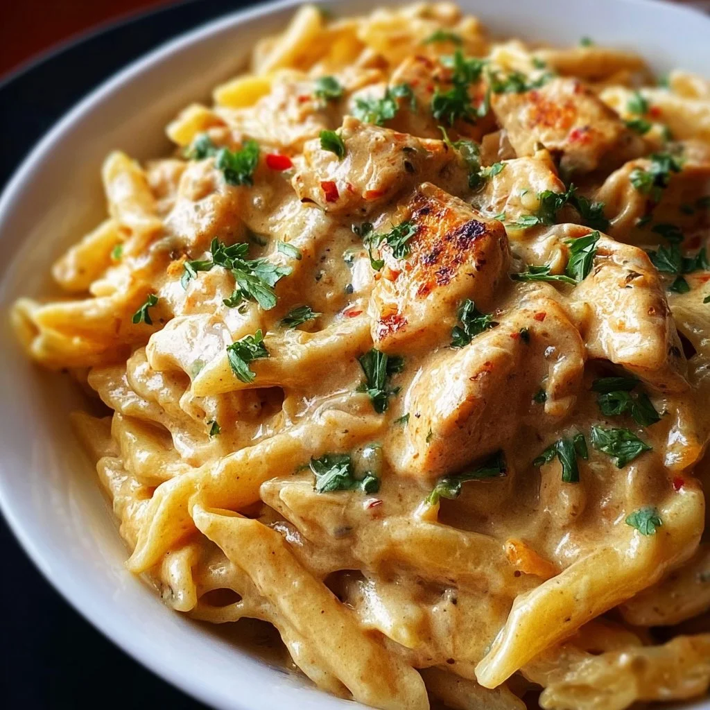 Crock Pot Creamy Cajun Chicken Pasta with spices and creamy sauce