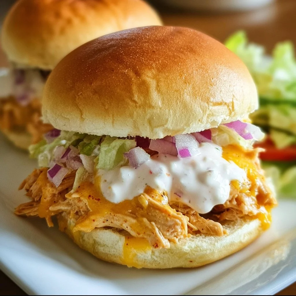 Crock Pot Ranch Chicken Sandwiches served on a plate