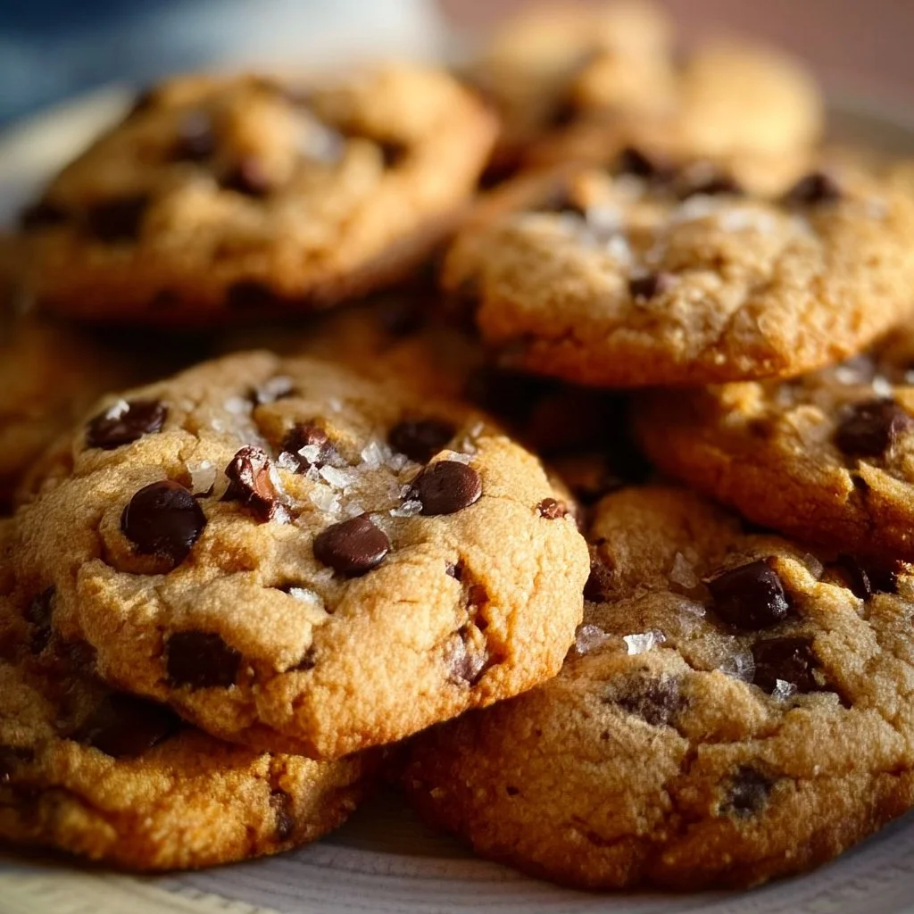 Dairy-free chocolate chip cookies on a rustic wooden table.