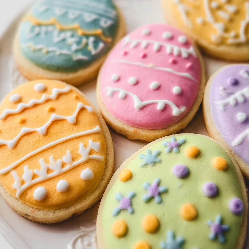 Colorful and festive Easter Egg Cookies decorated for the holiday