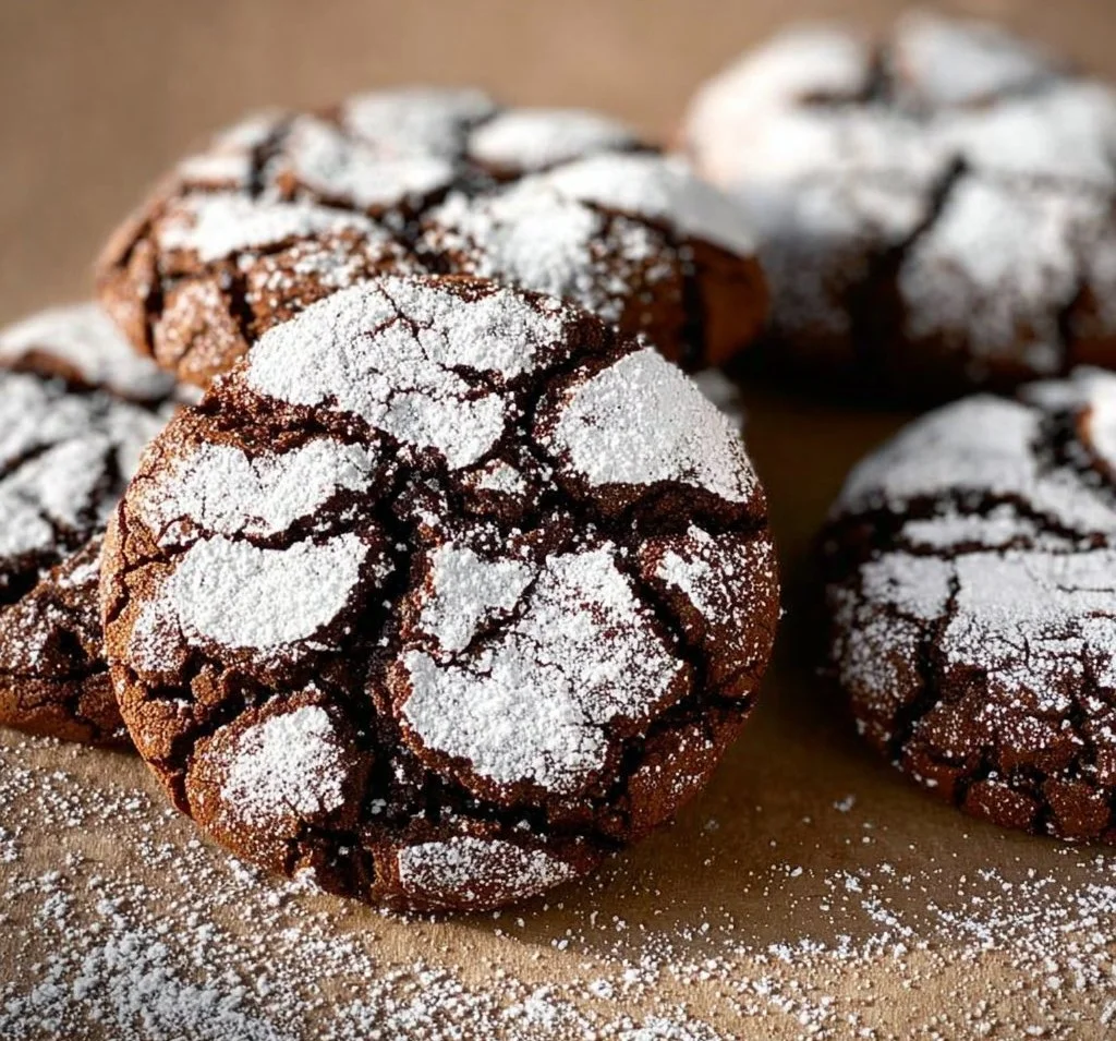 Delicious easy chocolate crinkle cookies dusted with powdered sugar