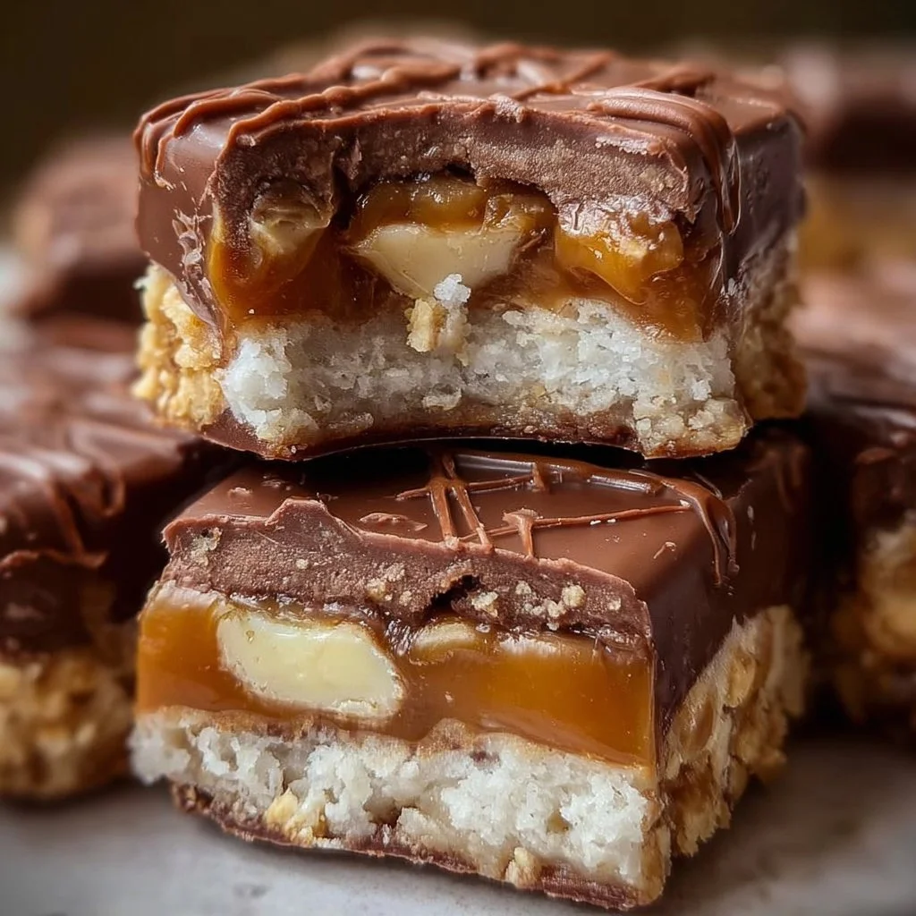 Homemade Milky Way Bars with chocolate and nougat layers