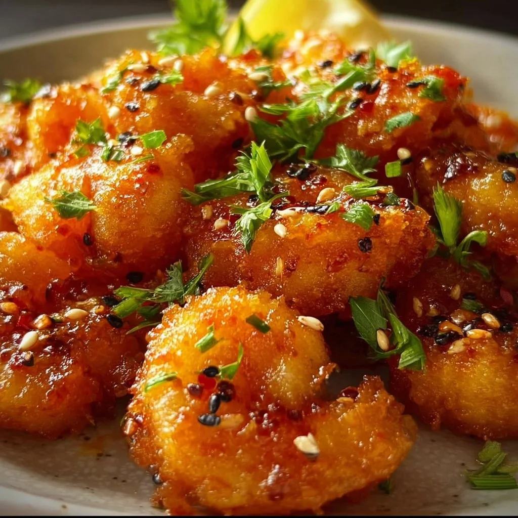 Delicious Firecracker Shrimp served with spicy dipping sauce.