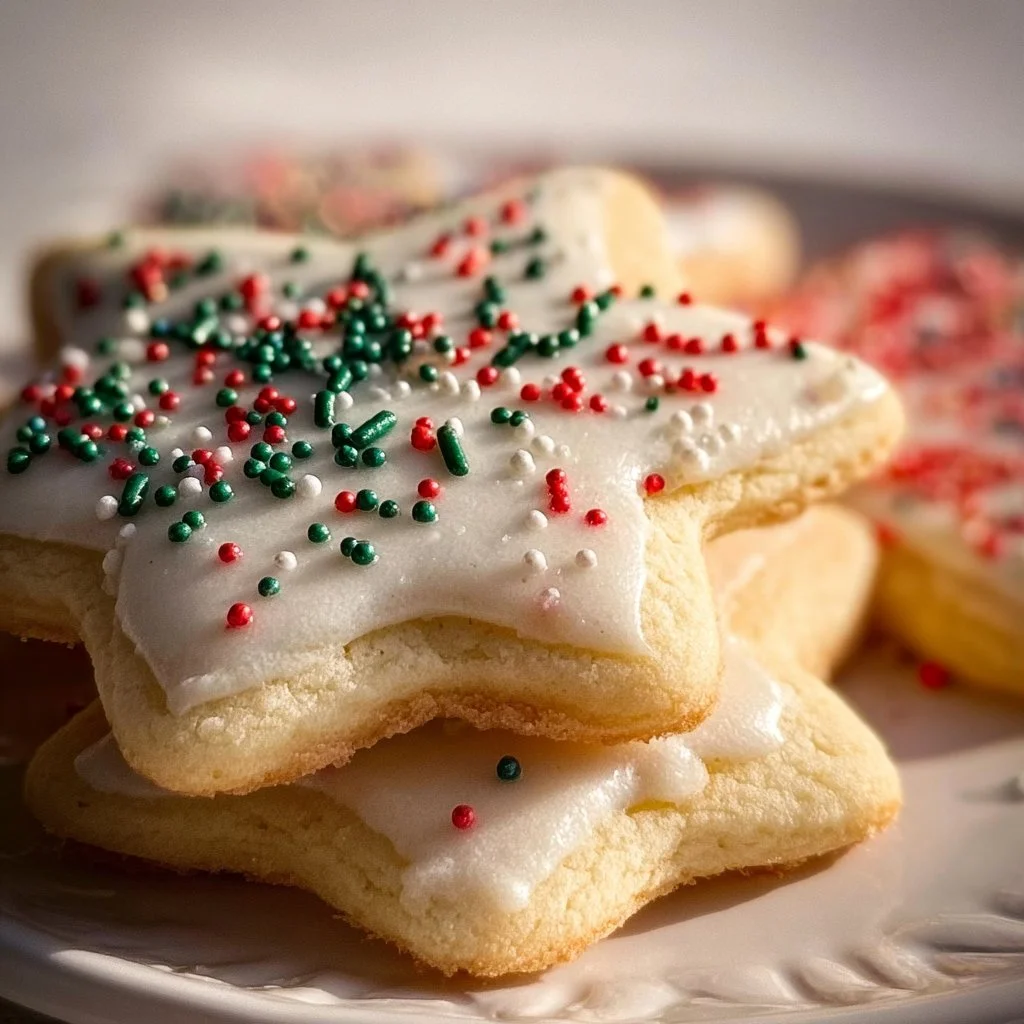 Delicious gluten free sugar cookies on a plate with colorful sprinkles