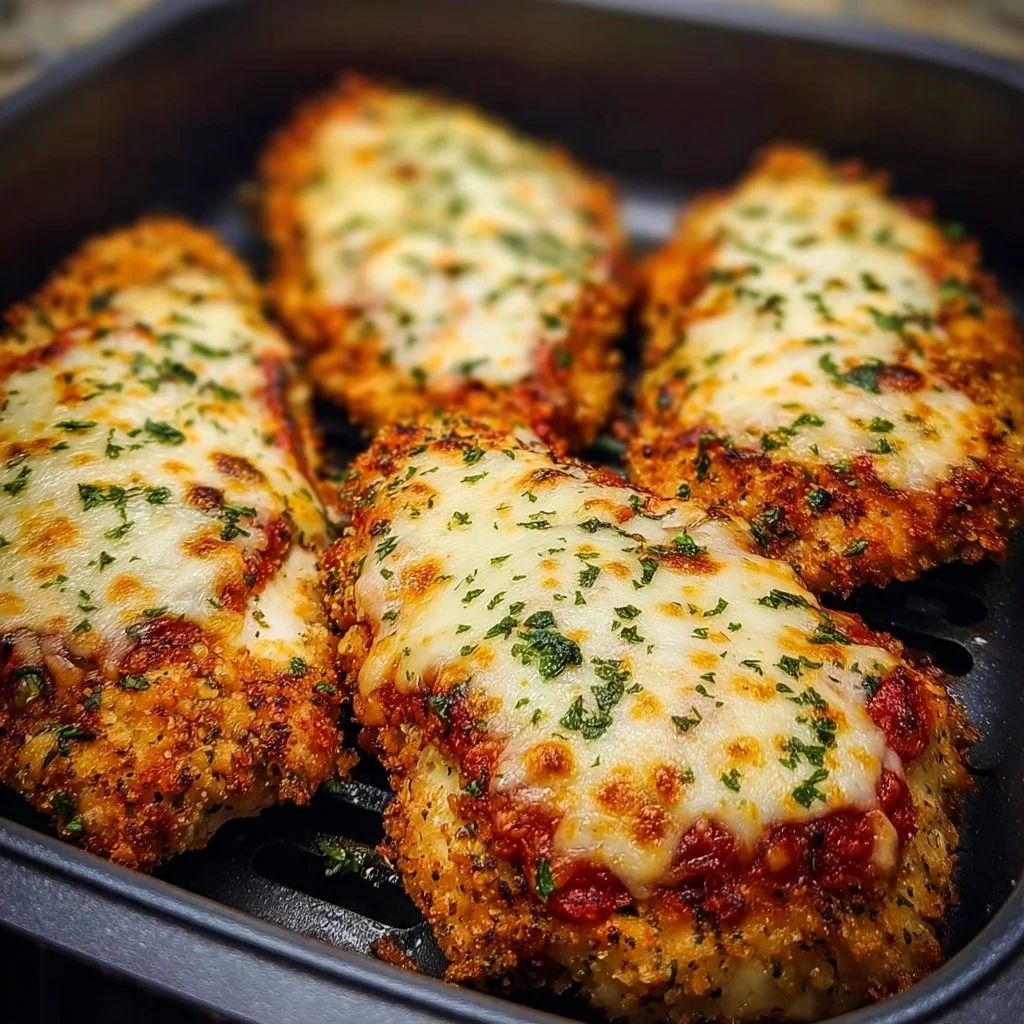 Guilt-free air fryer chicken parmesan served with garnishes