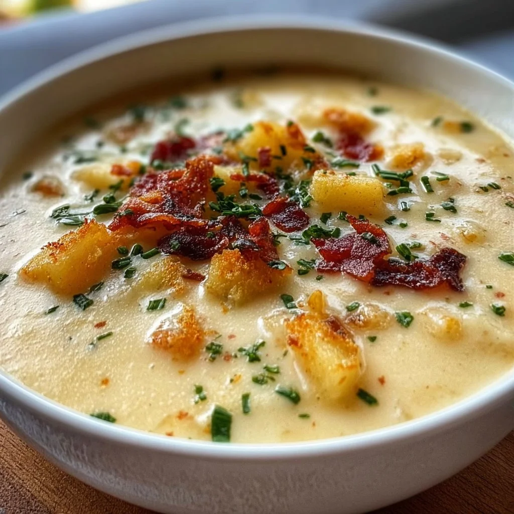 Delicious Hash Brown Potato Soup served in a bowl with toppings